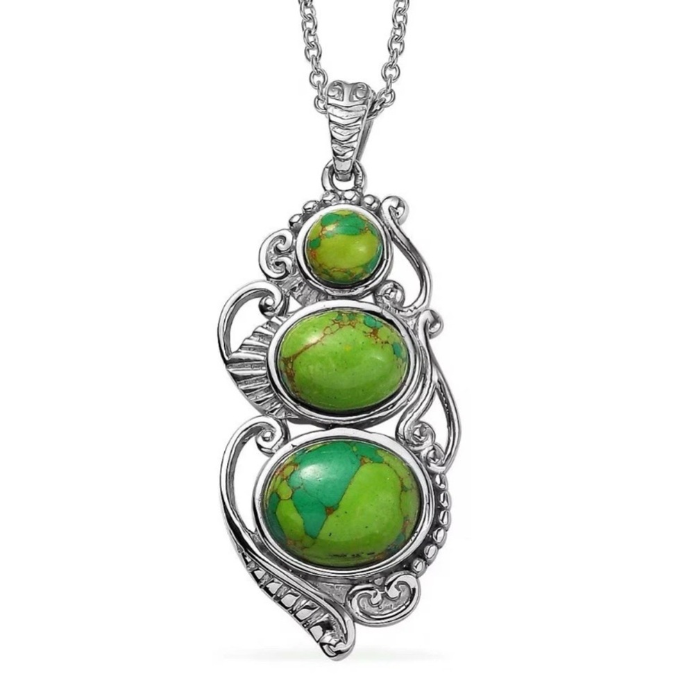 Mojave Green Turquoise 8.20 ctw Pendant Necklace 20” In Stainless Steel New